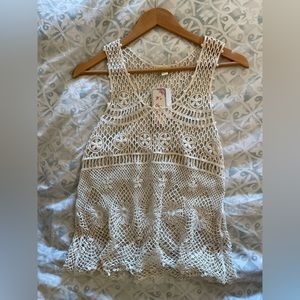 NWT Crochet Lace Top Flowers Boho Beach Natural